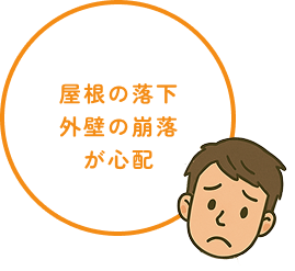屋根の落下や外壁の崩落が心配
